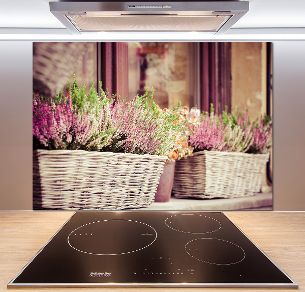 Rivestimento parete cucina con motivo lavanda in vaso