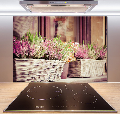 Rivestimento parete cucina con motivo lavanda in vaso