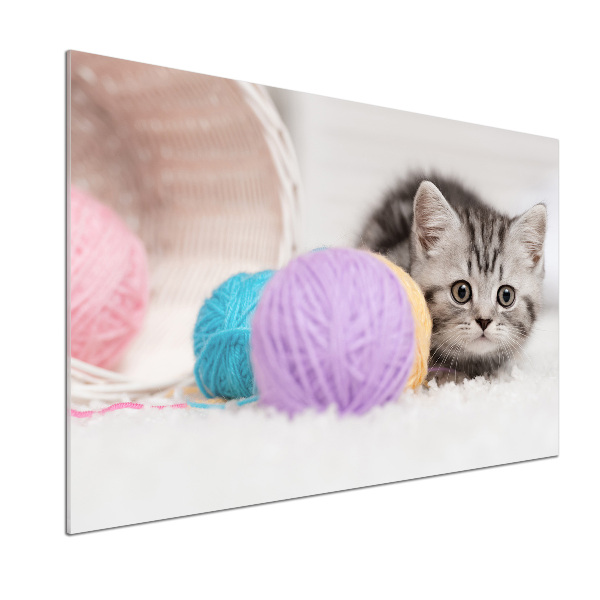 Pannello retrocucina con stampa di un gatto che gioca con gomitoli