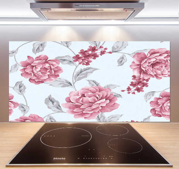 Rivestimento parete cucina con motivo di peonie