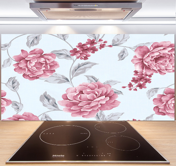 Rivestimento parete cucina con motivo di peonie