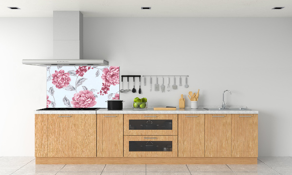 Rivestimento parete cucina con motivo di peonie