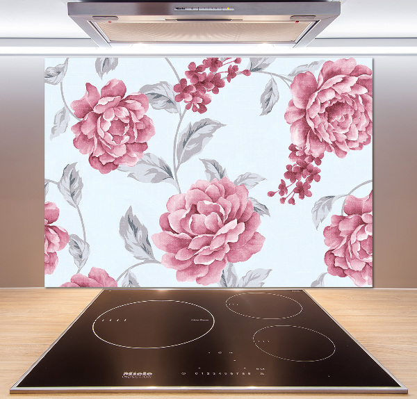 Rivestimento parete cucina con motivo di peonie