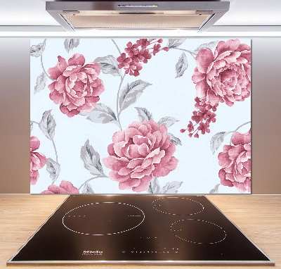 Rivestimento parete cucina con motivo di peonie