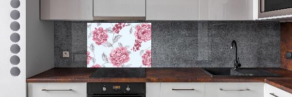 Rivestimento parete cucina con motivo di peonie