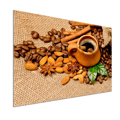 Pannello paraschizzi cucina con motivo di chicchi di caffè e una tazza