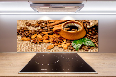 Pannello paraschizzi cucina con motivo di chicchi di caffè e una tazza