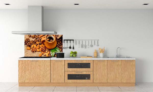 Pannello paraschizzi cucina con motivo di chicchi di caffè e una tazza