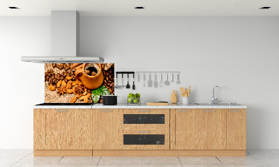 Pannello paraschizzi cucina con motivo di chicchi di caffè e una tazza