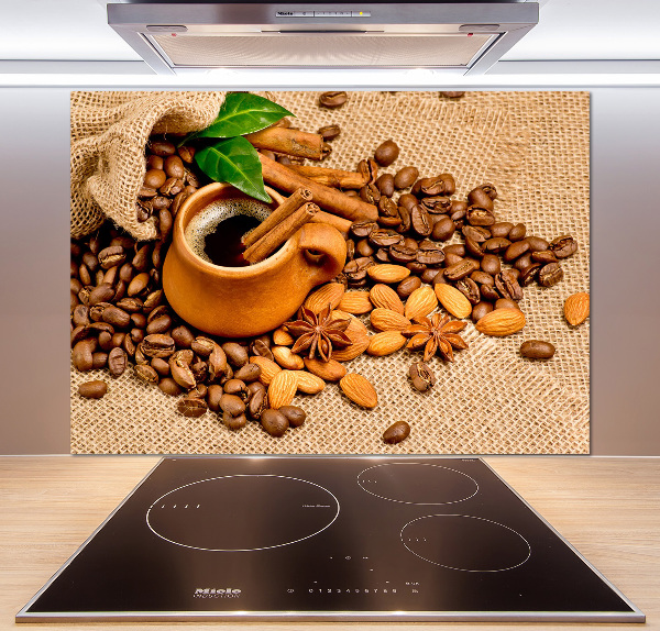 Rivestimento parete cucina con motivo di chicchi di caffè e tazza