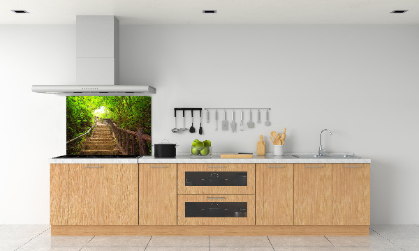 Rivestimento parete cucina con motivo scale nella foresta