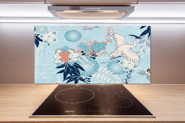 Pannello paraschizzi cucina con motivo a gru e fiori