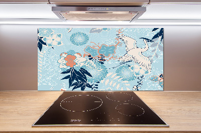 Pannello paraschizzi cucina con motivo a gru e fiori