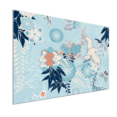 Pannello paraschizzi cucina con motivo a gru e fiori