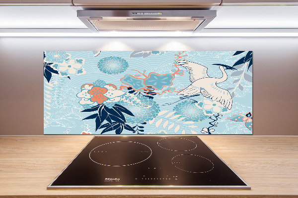 Pannello paraschizzi cucina con motivo a gru e fiori