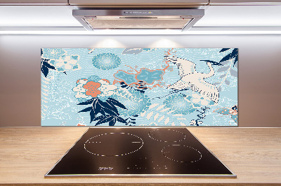 Pannello paraschizzi cucina con motivo a gru e fiori