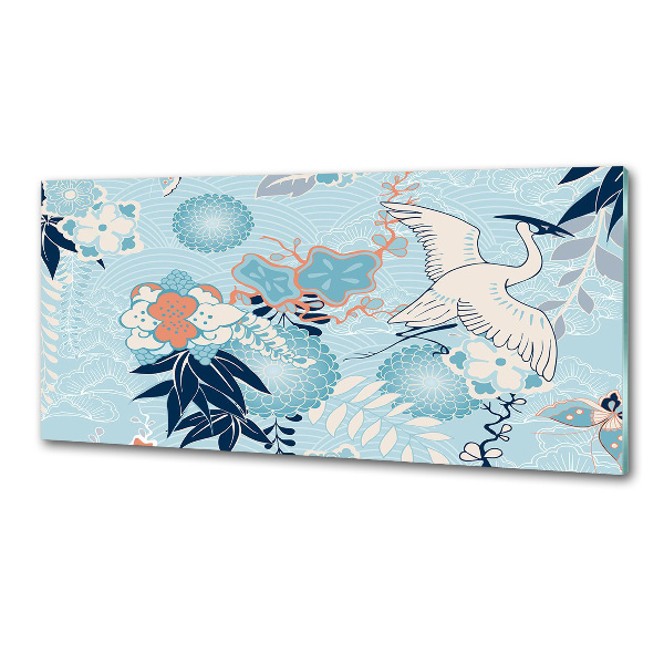 Pannello paraschizzi cucina con motivo a gru e fiori