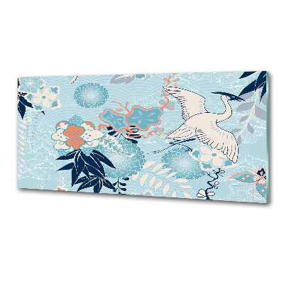 Pannello paraschizzi cucina con motivo a gru e fiori