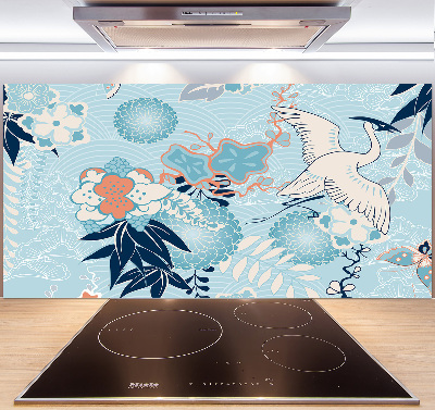 Pannello paraschizzi cucina con motivo a gru e fiori