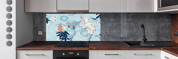 Pannello paraschizzi cucina con motivo a gru e fiori