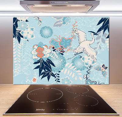 Pannello paraschizzi cucina con motivo a gru e fiori