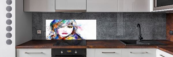 Rivestimento parete cucina con motivo volto di donna
