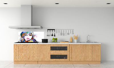 Rivestimento parete cucina con motivo volto di donna