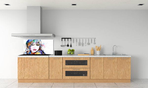 Rivestimento parete cucina con motivo volto di donna