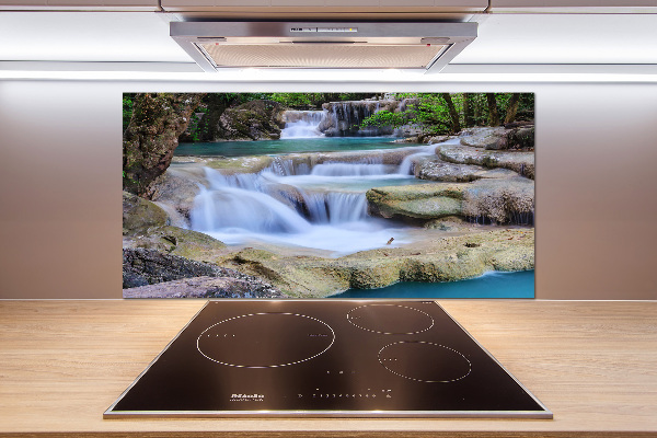 Pannello paraschizzi cucina con stampa a motivo di cascata nella foresta