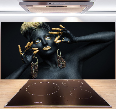 Pannello paraschizzi cucina con stampa di una donna in nero