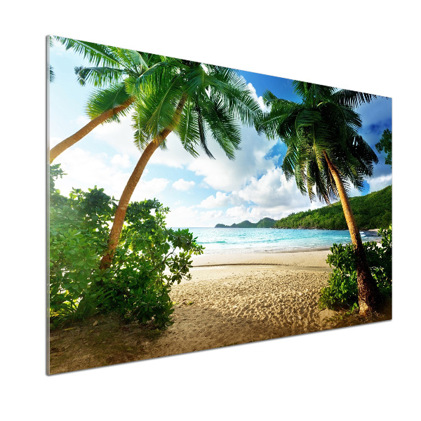 Pannello retrocucina con stampa delle palme su sfondo spiaggia