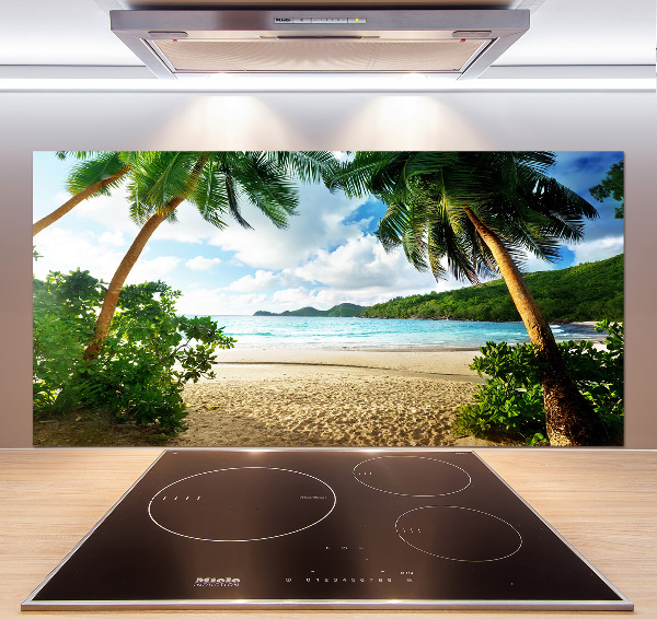 Pannello retrocucina con stampa delle palme su sfondo spiaggia