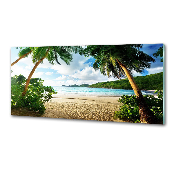 Pannello retrocucina con stampa delle palme su sfondo spiaggia