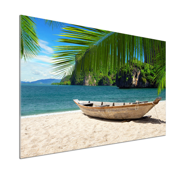 Pannello paraschizzi cucina con stampa raffigurante una barca sulla spiaggia