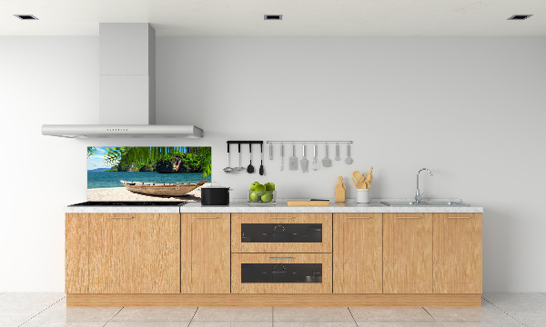 Pannello paraschizzi cucina con stampa raffigurante una barca sulla spiaggia