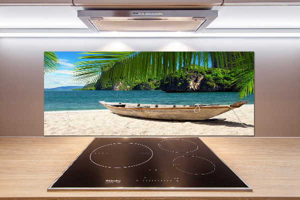 Pannello paraschizzi cucina con stampa raffigurante una barca sulla spiaggia