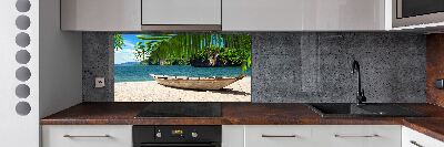 Pannello paraschizzi cucina con stampa raffigurante una barca sulla spiaggia