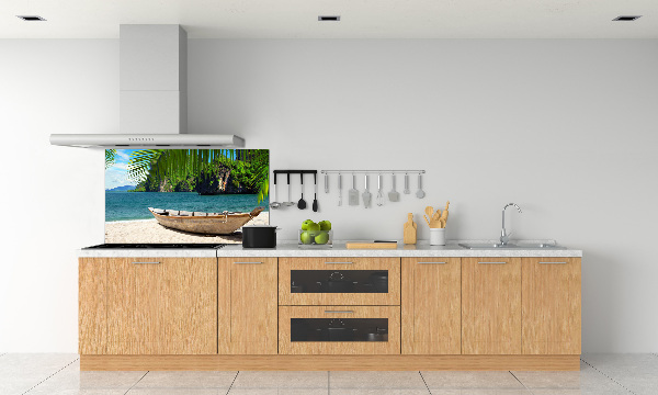 Pannello paraschizzi cucina con stampa raffigurante una barca sulla spiaggia