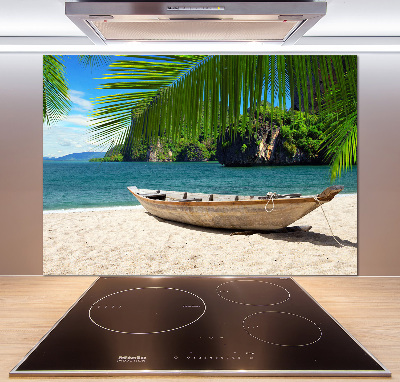 Pannello paraschizzi cucina con stampa raffigurante una barca sulla spiaggia