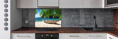 Pannello paraschizzi cucina con stampa raffigurante una barca sulla spiaggia