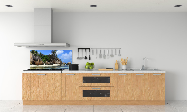 Rivestimento parete cucina con stampa panoramica delle Seychelles