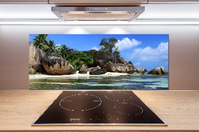 Rivestimento parete cucina con stampa panoramica delle Seychelles