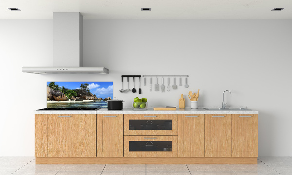 Rivestimento parete cucina con stampa panoramica delle Seychelles