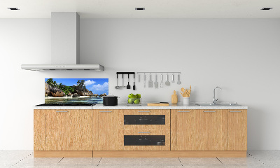 Rivestimento parete cucina con stampa panoramica delle Seychelles