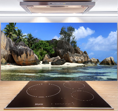 Rivestimento parete cucina con stampa panoramica delle Seychelles