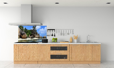 Rivestimento parete cucina con stampa panoramica delle Seychelles