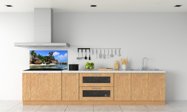 Rivestimento parete cucina con stampa panoramica delle Seychelles
