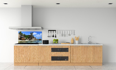 Rivestimento parete cucina con stampa panoramica delle Seychelles