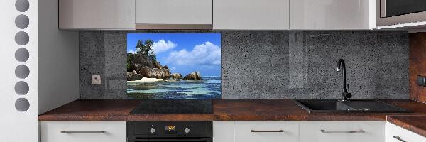 Rivestimento parete cucina con stampa panoramica delle Seychelles