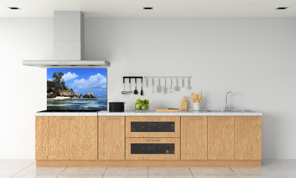 Rivestimento parete cucina con stampa panoramica delle Seychelles